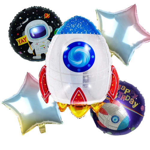 Load image into Gallery viewer, Party Decor Mall – Space Happy Birthday Foil Balloon Set for Space Theme Birthday Party – Pack of 5
