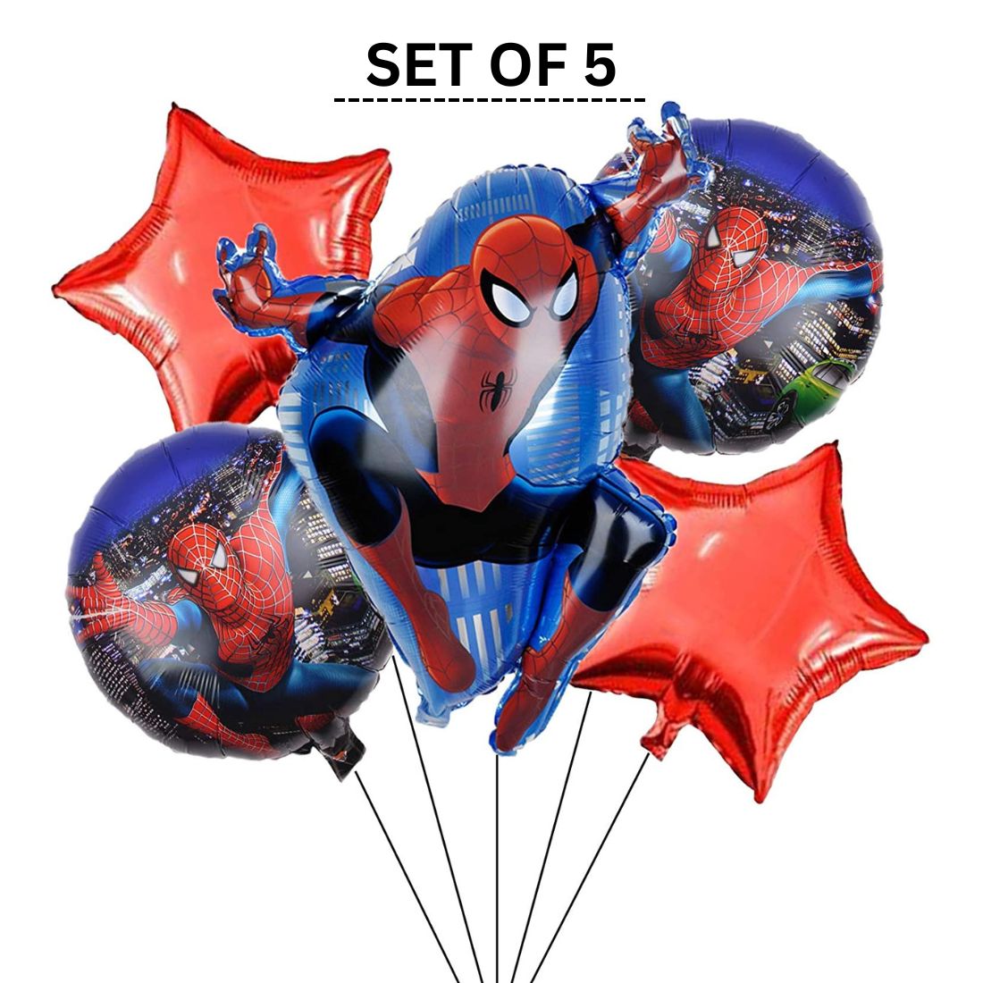 Blue Spider Superhero Foil Balloons Set for Boys Happy Birthday Theme Party Decorations Set of 5