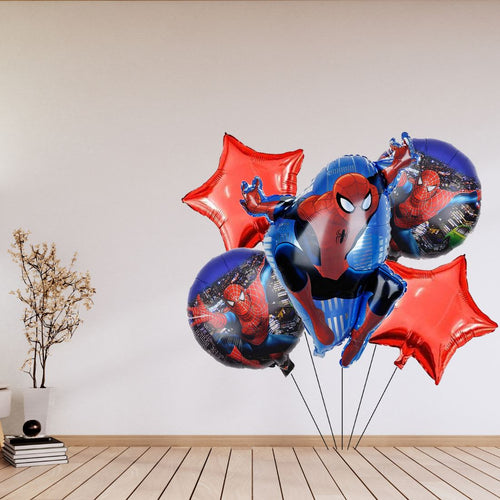 Load image into Gallery viewer, Blue Spider Superhero Foil Balloons Set for Boys Happy Birthday Theme Party Decorations Set of 5
