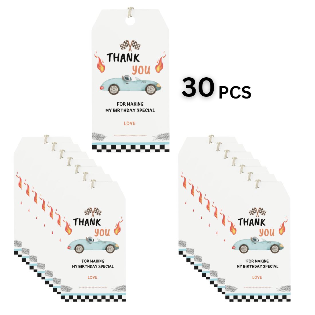 Car Theme Birthday Favour Tags (2 x 3.5 inches/250 GSM Cardstock/Multicolour/30Pcs)