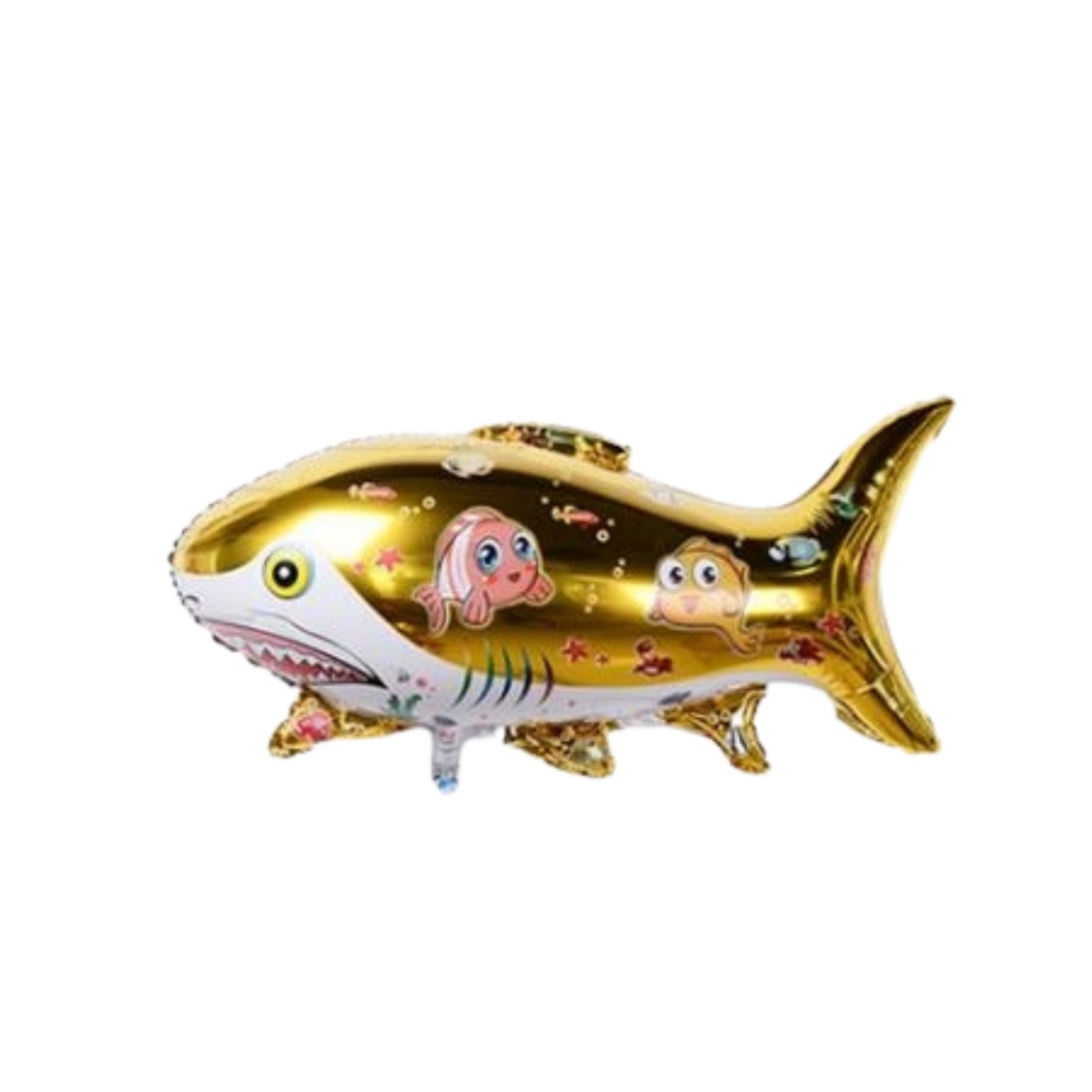 Gold Giant Shark Shaped Foil Balloons Fish Shaped Aqua Foil