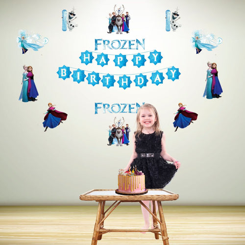 Load image into Gallery viewer, Frozen Wonderland Birthday Party Decorations - Banner,&amp; Cutouts (6 inches/250 GSM Cardstock/Mixcolour/25Pcs)
