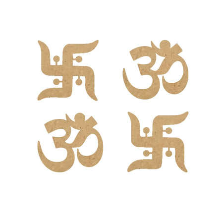 Wooden Om And Swastik - Set of 4