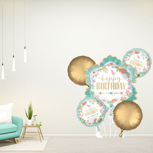 Load image into Gallery viewer, Floral Happy Birthday Foil Balloons Set of 5
