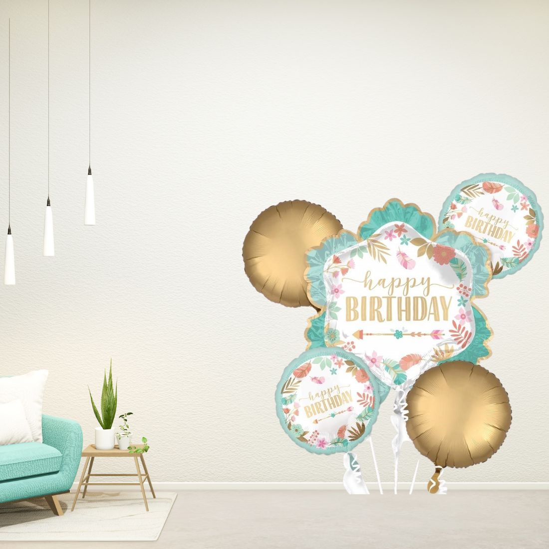Floral Happy Birthday Foil Balloons Set of 5