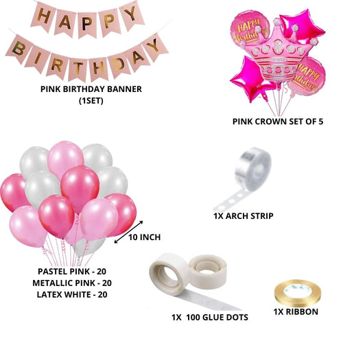 Load image into Gallery viewer, Pink Crown Theme Birthday Balloon Decoration DIY Kit (69 Pcs)
