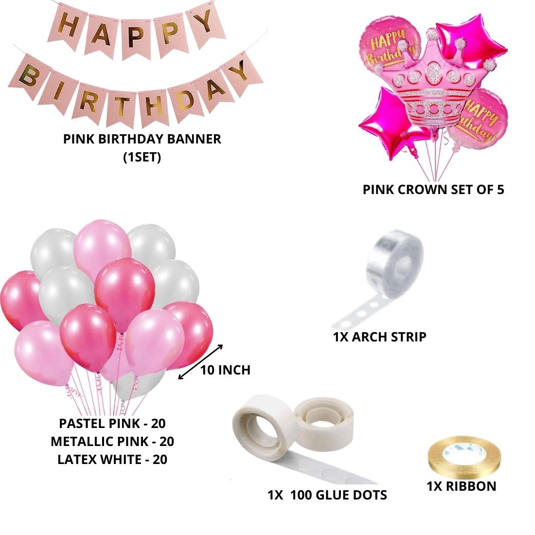 Pink Crown Theme Birthday Balloon Decoration DIY Kit (69 Pcs)