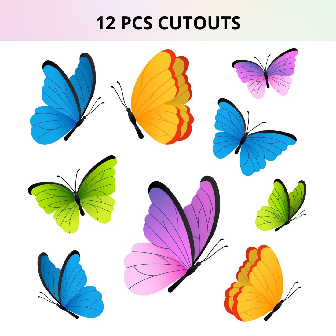 Butterfly Colored Cut Outs Theme Birthday Decoration(12 Pcs)