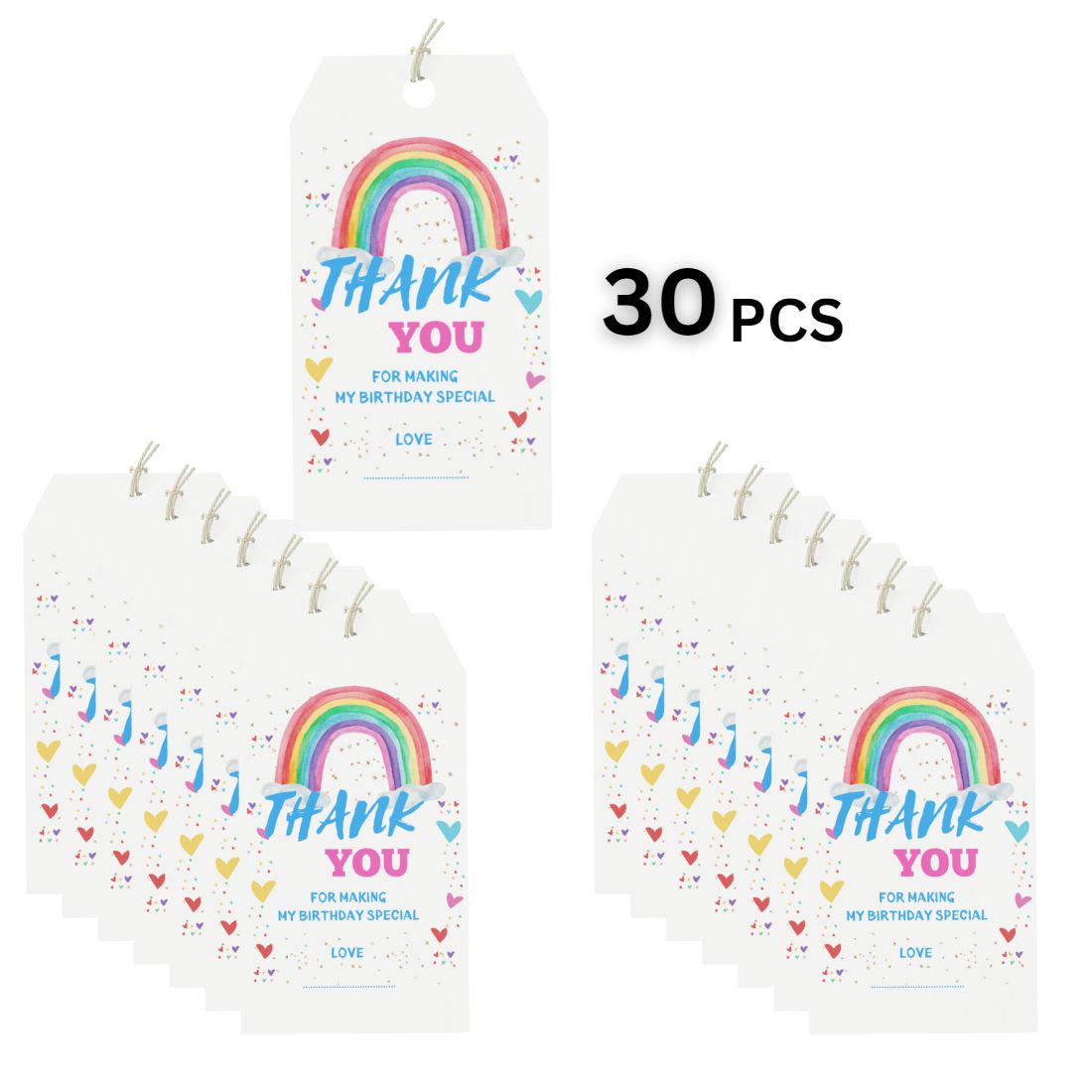 Rainbow Theme Birthday Favour Tags (2 x 3.5 inches/250 GSM Cardstock/Multicolour/30Pcs)
