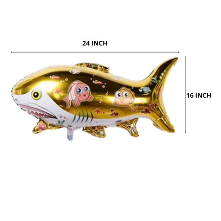 Gold Giant Shark Shaped Foil Balloons Fish Shaped Aqua Foil Balloon