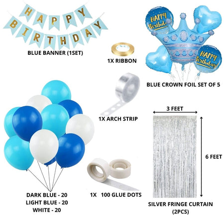 Blue Crown Theme Birthday Balloon Decoration DIY Kit (71 Pcs)