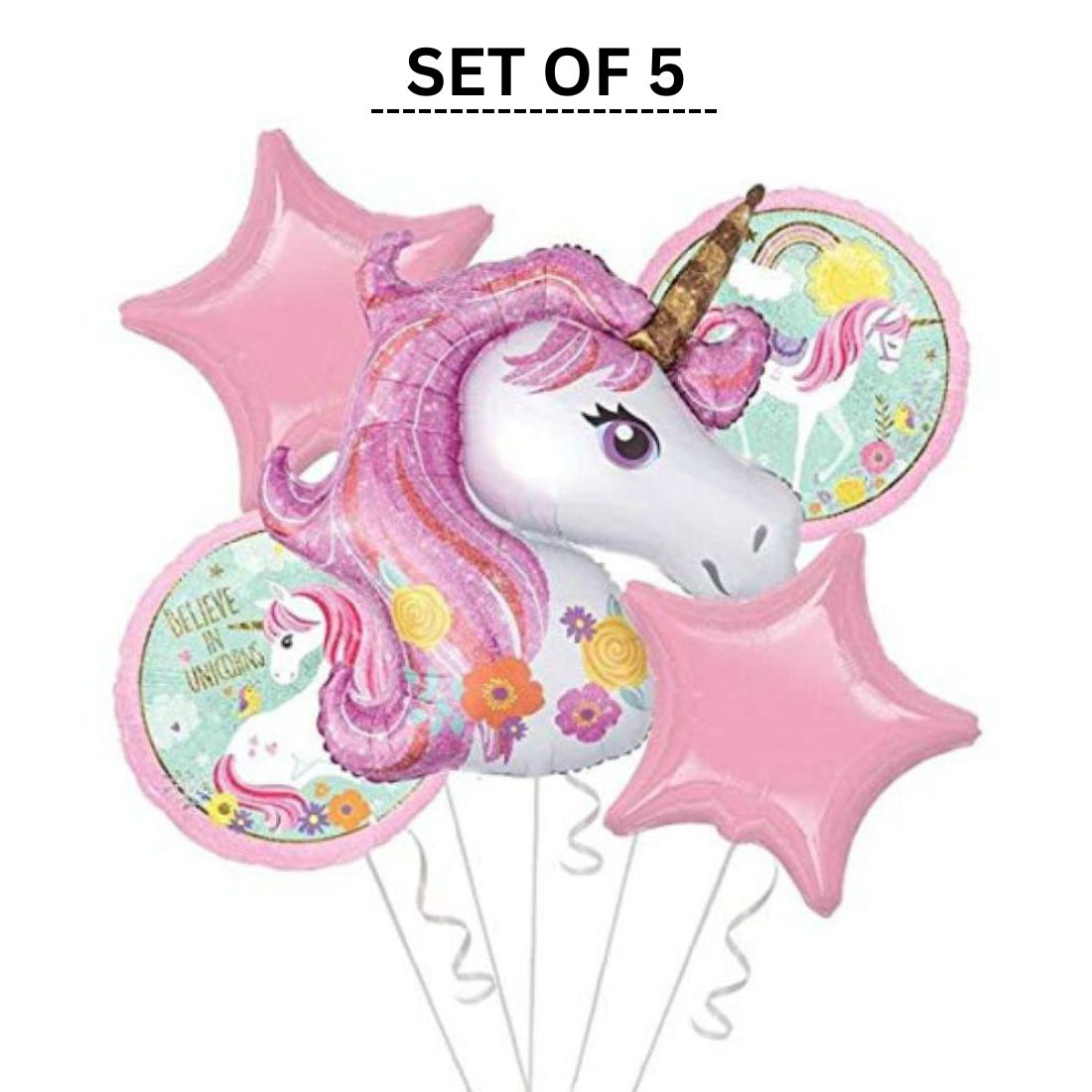 Unicorn Theme Foil Balloon Unicorn Birthday Decoration Set of 5 (Pink)