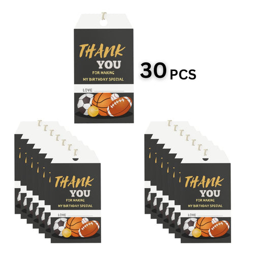 Load image into Gallery viewer, Sports Theme Birthday Favour Tags (2 x 3.5 inches/250 GSM Cardstock/Multicolour/30Pcs)
