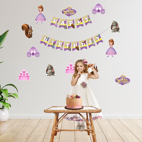 Load image into Gallery viewer, Enchanting Sofia Theme Birthday Party Decorations - Banner, Cutouts (6 inches/250 GSM Cardstock/Mixcolour/25Pcs)
