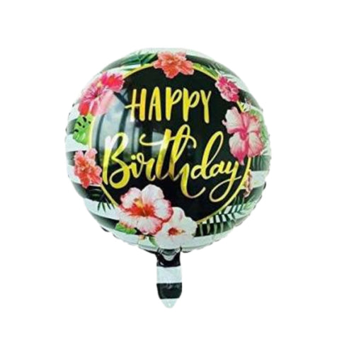 Load image into Gallery viewer, Printed Round Shape Flower Happy Birthday Foil Balloon
