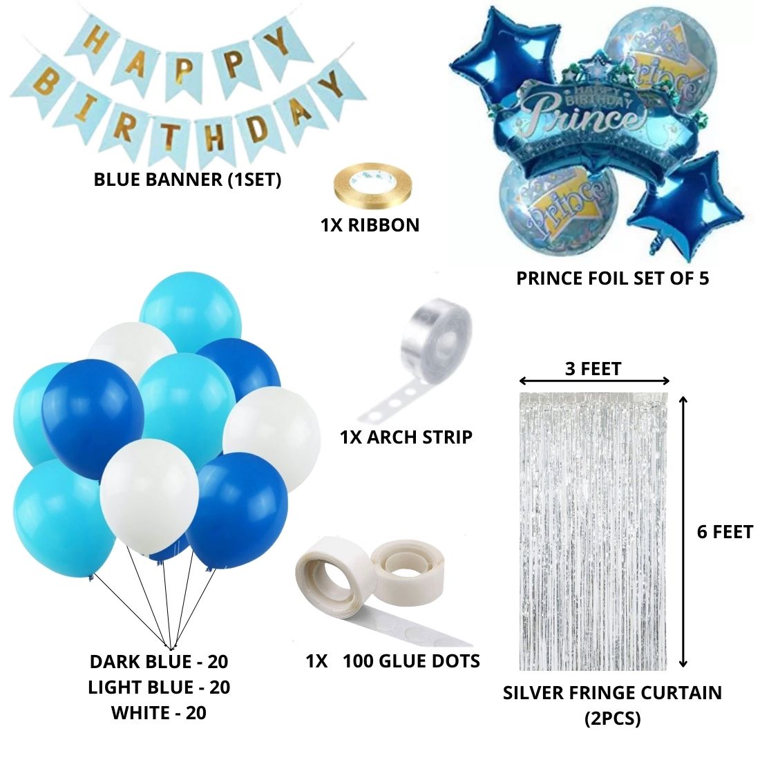 Blue Prince Theme Birthday Balloon Decoration DIY Kit (71 Pcs)