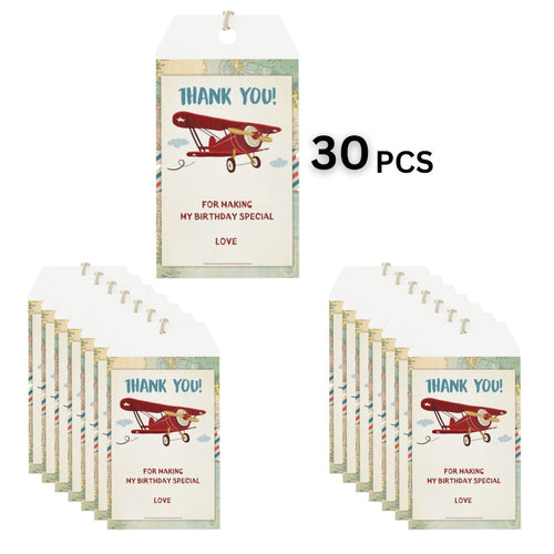 Load image into Gallery viewer, Aeroplane Theme Birthday Favour Tags (2 x 3.5 inches/250 GSM Cardstock/Multicolour/30Pcs)
