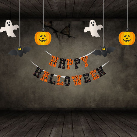 Halloween Banner and Dangler - (6 inches/250 GSM Cardstock/Orange, White, Black, Yellow, 20 Pieces)