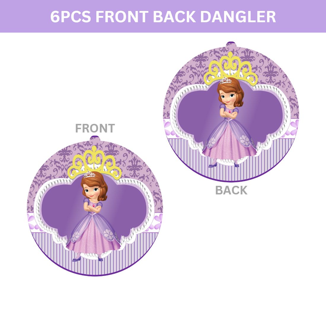 Sofia Theme Model 2 Birthday Kits - (6 Inches/250 GSM Cardstock/Purple , White & Pink/54Pcs)