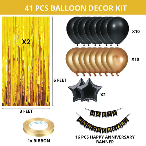 Load image into Gallery viewer, 41PCS Happy Anniversary Black &amp; Gold Balloon Decor Kit
