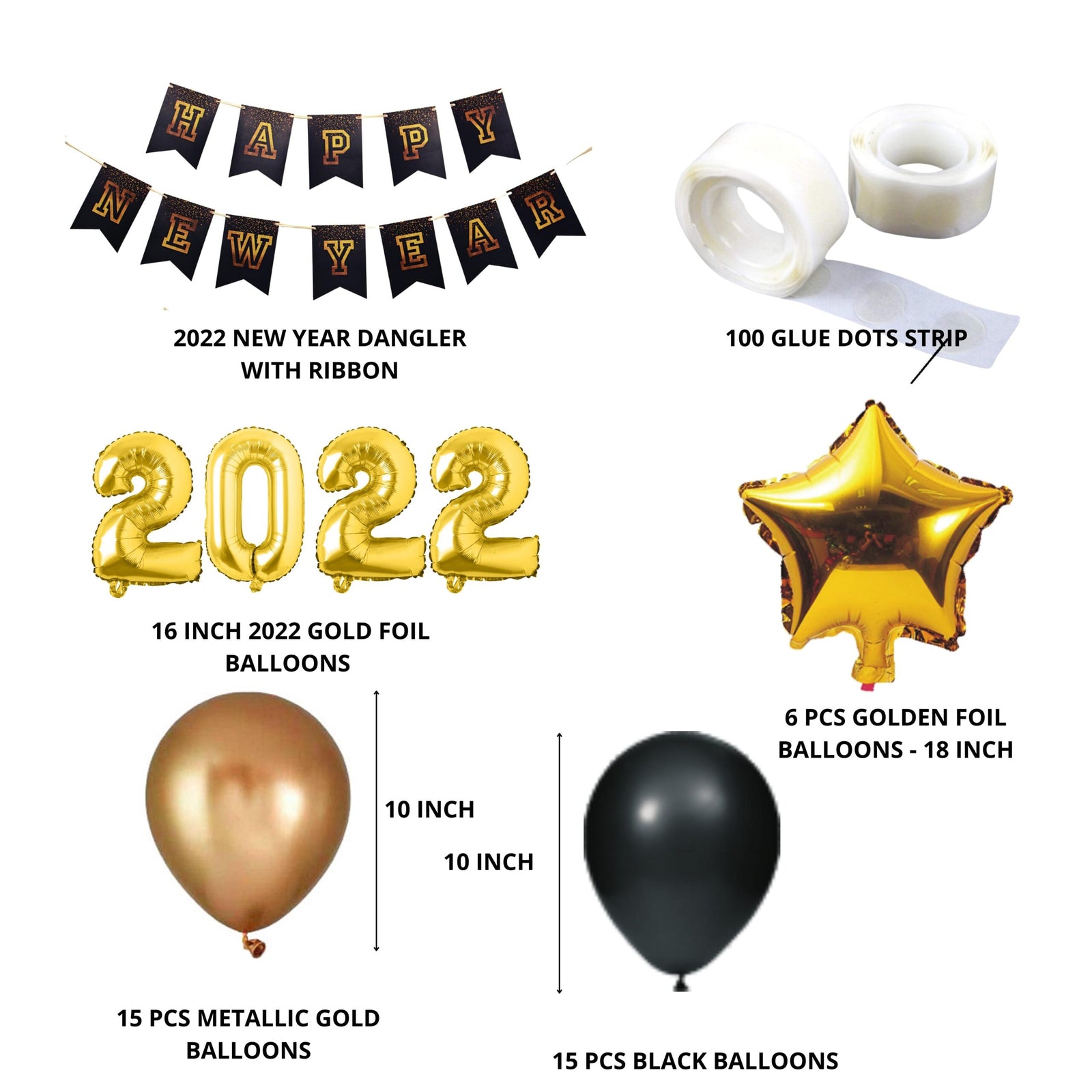Happy New Year Foil Balloons for New Year Celebration Decoration (Golden and Black)