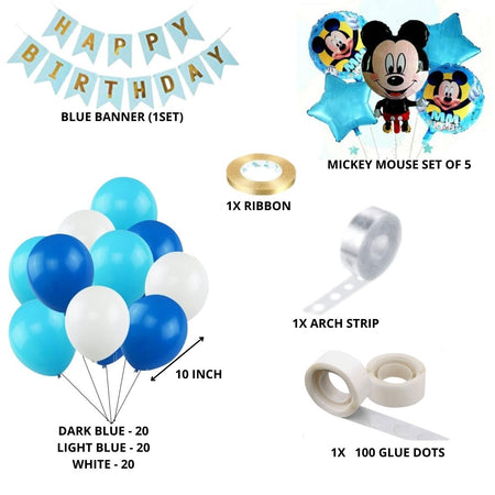 Blue Mickey Mouse Theme Birthday Balloon Decoration DIY Kit (69 Pcs)
