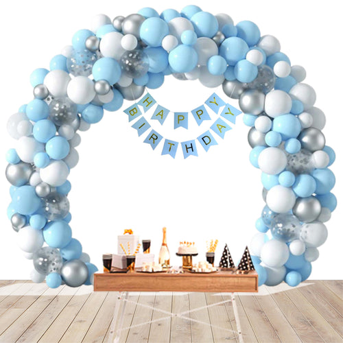 Load image into Gallery viewer, 78Pcs DIY Happy Birthday Kit - White, Silver &amp; Blue Pastel Balloon, Silver Confetti Balloon &amp; Blue Happy Birthday Banner
