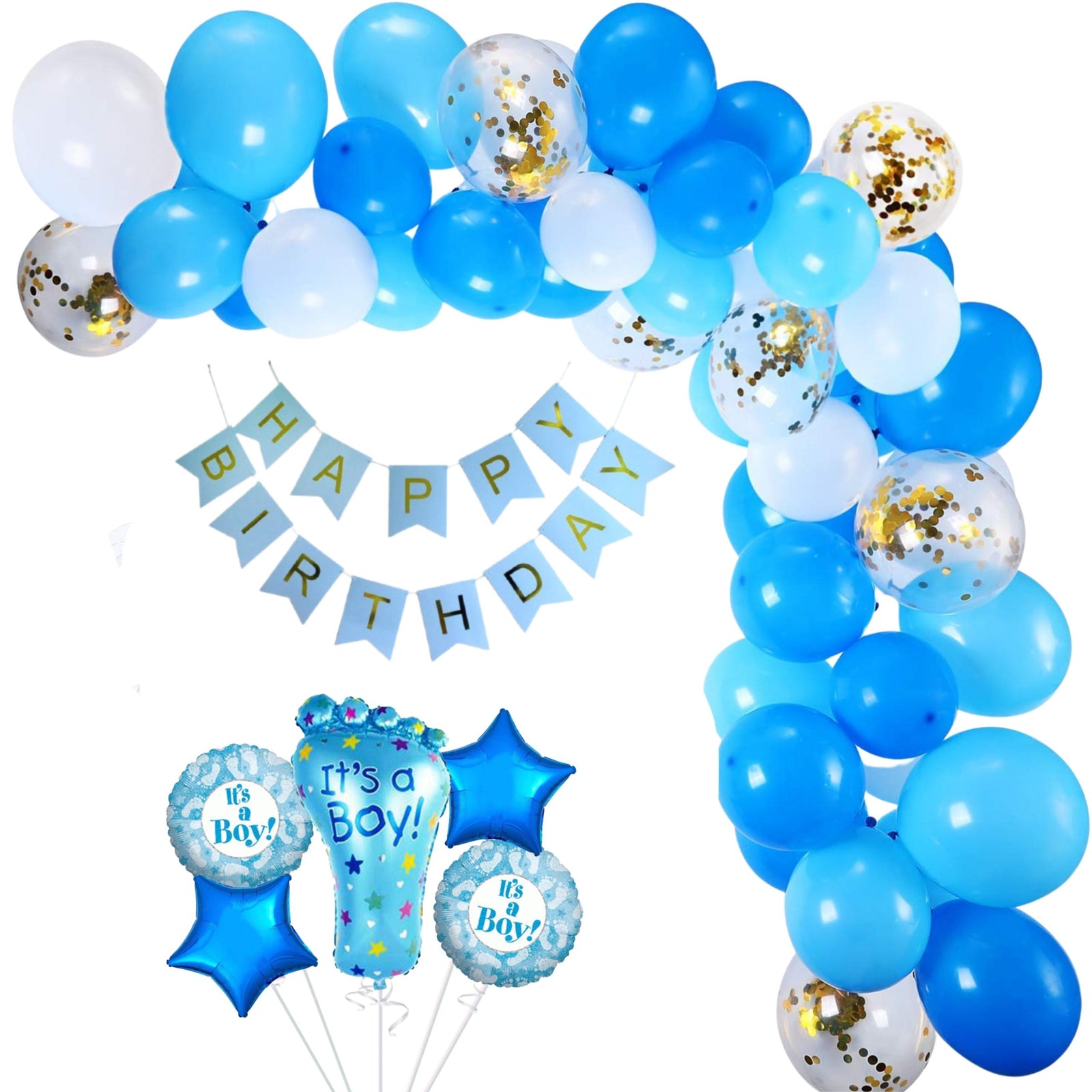 Birthday Decoration kit for 1st Birthday Boys-85 Pcs Bday With Blue Banner, Blue Star, Balloons, Foil Balloons, 1st Birthday For Kids
