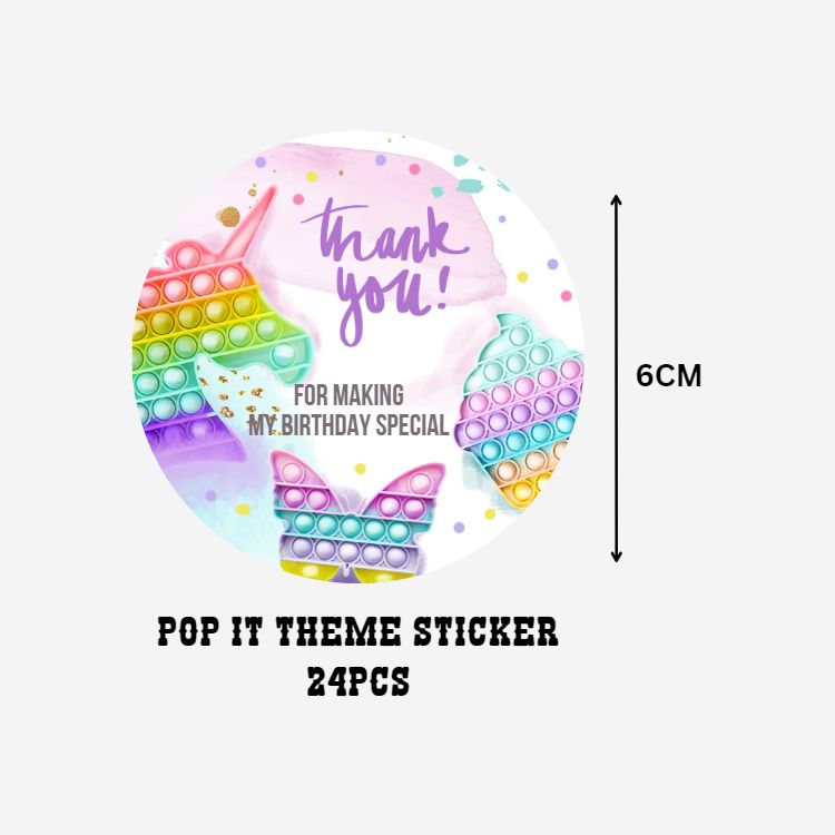 Pop It Theme- Return Gift/birthday decor Thankyou Sticker (6 CM/Sticker/Multicolour/24Pcs)