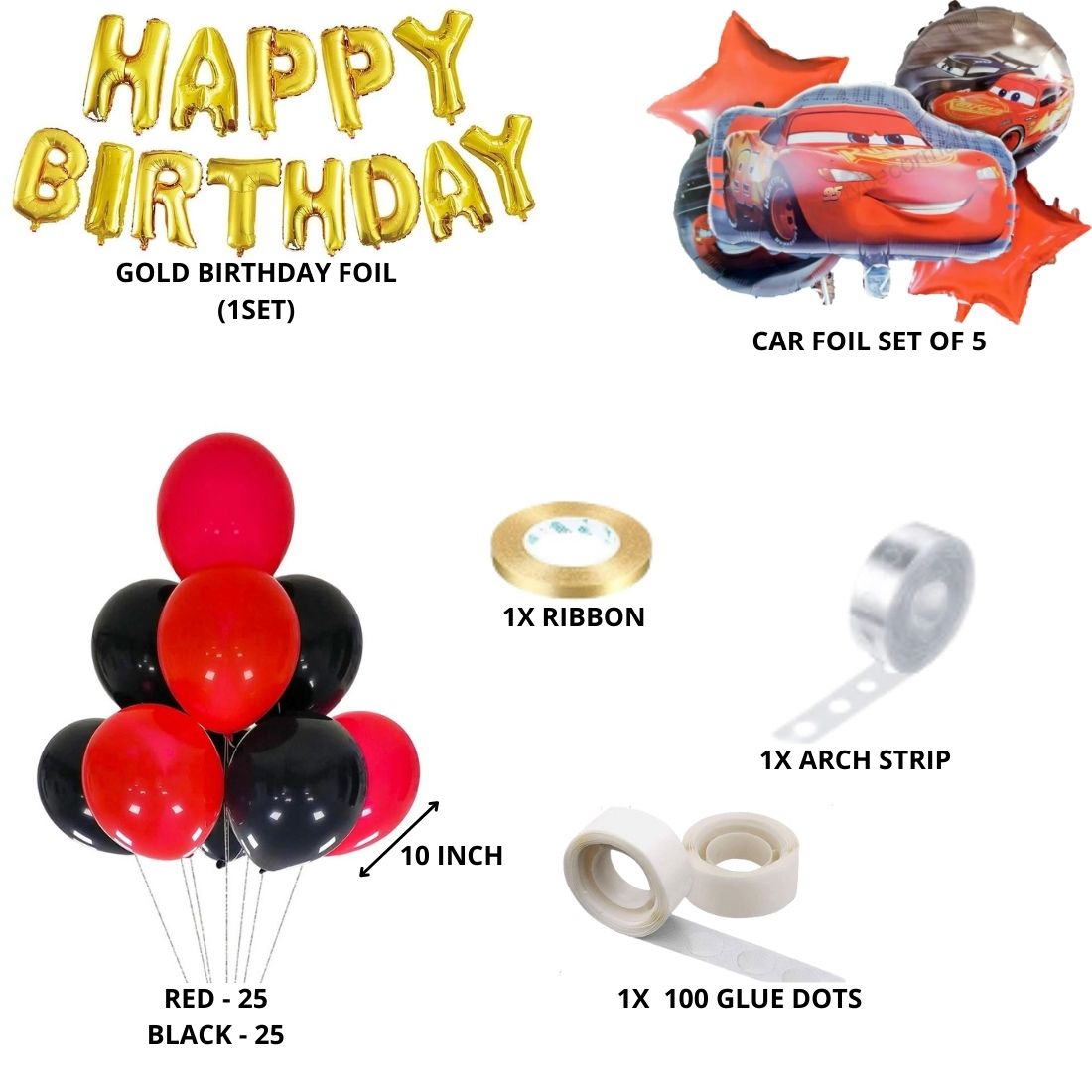 Car Theme Birthday Balloon Decoration DIY Kit (59 Pcs)