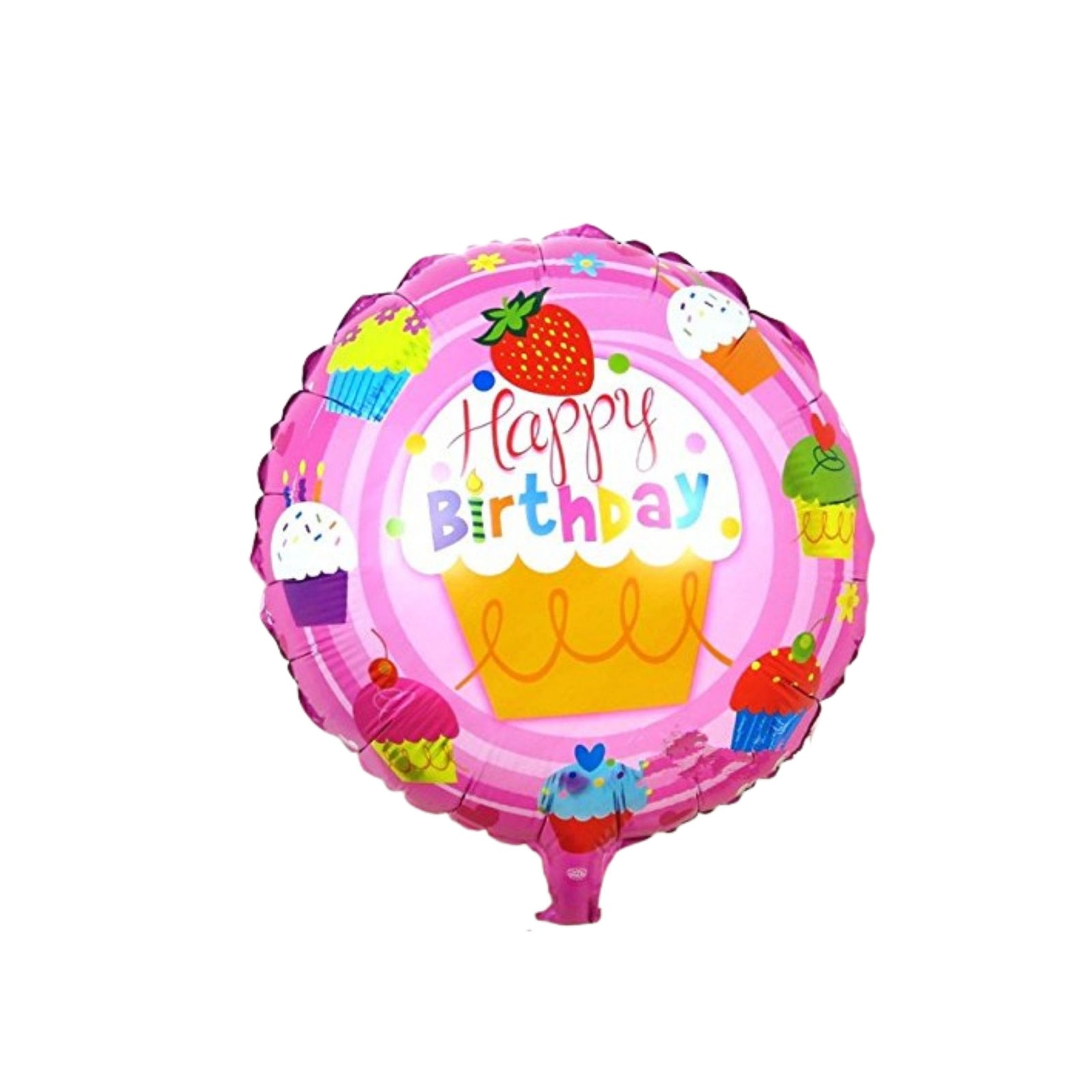 Printed Round Shape Cake Pink Happy Birthday Foil Balloon