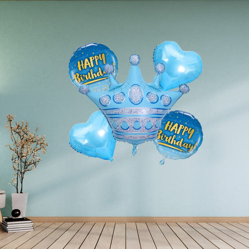 Load image into Gallery viewer, Blue Boys Prince Crown Foil Balloons Set for Boys Theme Birthday Party (set of 5)
