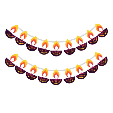 Diwali Decoration Diya(Paper) Bunting - ( 2 Meter/20 Diyas)