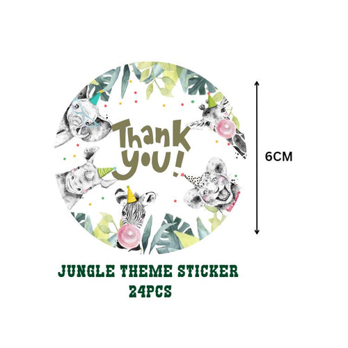 Load image into Gallery viewer, Jungle Theme Model 2 - Return Gift/birthday decor Thankyou Sticker (6 CM/Sticker/Mixcolour/24Pcs)
