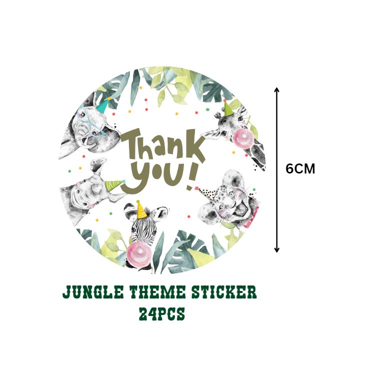 Jungle Theme Model 2 - Return Gift/birthday decor Thankyou Sticker (6 CM/Sticker/Mixcolour/24Pcs)