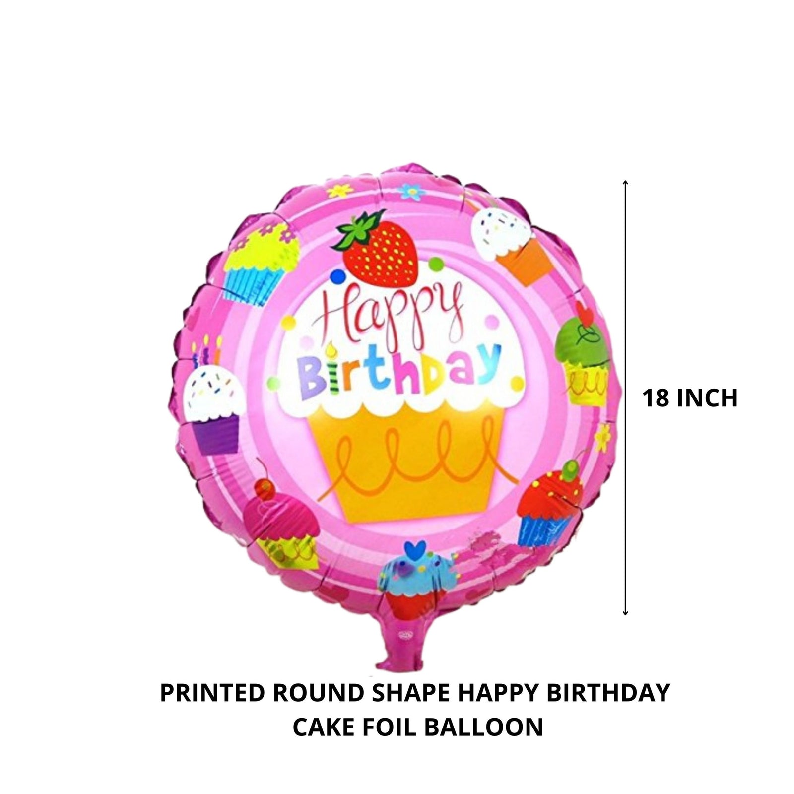 Printed Round Shape Cake Pink Happy Birthday Foil Balloon