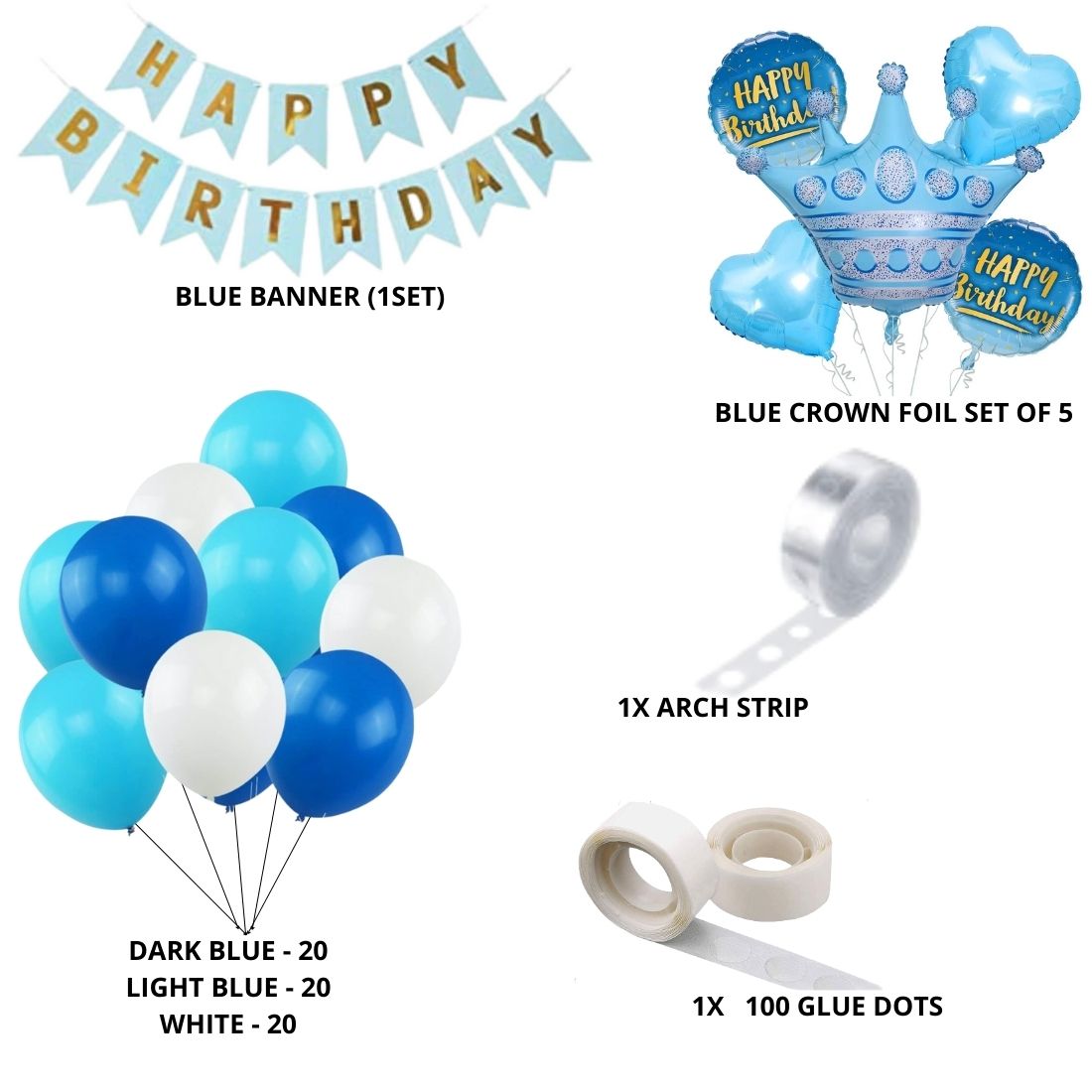 Blue Crown Theme Birthday Balloon Decoration DIY Kit (68 Pcs)