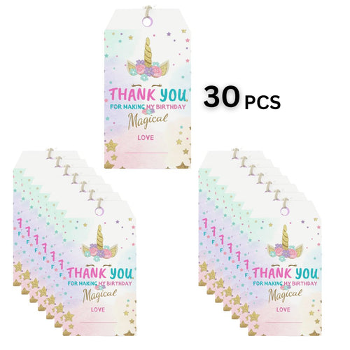 Load image into Gallery viewer, Unicorn Theme Birthday Favour Tags - Model 1 (2 x 3.5 inches/250 GSM Cardstock/Multicolour/30Pcs)
