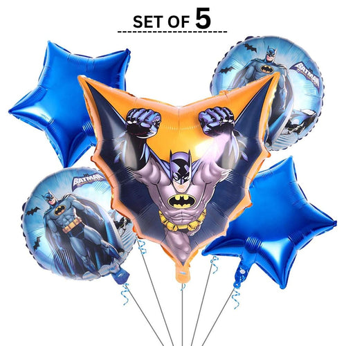 Load image into Gallery viewer, Bat Superhero Printed Theme Birthday Decoration foil Balloon ( Set of 5 ) Blue

