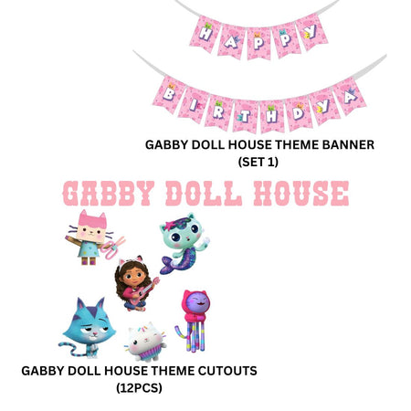 Gabby Doll House Theme Birthday Party Decorations - Banner,& Cutout (6 Inches/250 GSM Cardstock/Mixcolour/25Pcs)