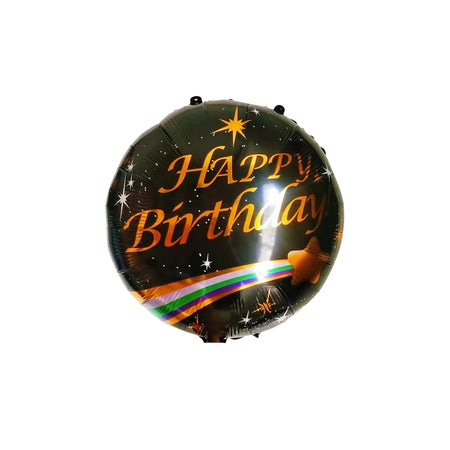 Printed Round Shape Black & Gold Happy Birthday Foil Balloon
