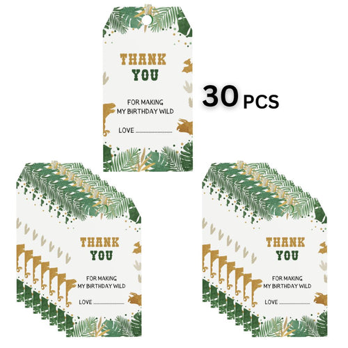 Load image into Gallery viewer, Dinosaur Theme Birthday Favour Tags (2 x 3.5 inches/250 GSM Cardstock/Multicolour/30Pcs)
