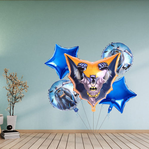 Load image into Gallery viewer, Bat Superhero Printed Theme Birthday Decoration foil Balloon ( Set of 5 ) Blue
