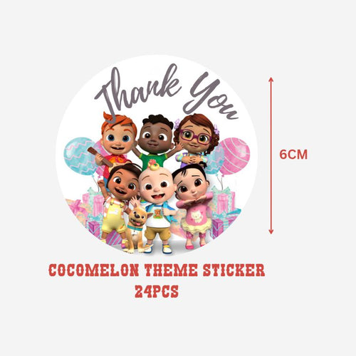 Load image into Gallery viewer, Cocomelon Theme- Return Gift/birthday decor Thankyou Sticker (6 CM/Sticker/Multicolour/24Pcs)
