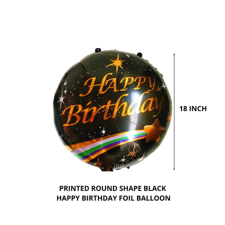 Printed Round Shape Black & Gold Happy Birthday Foil Balloon