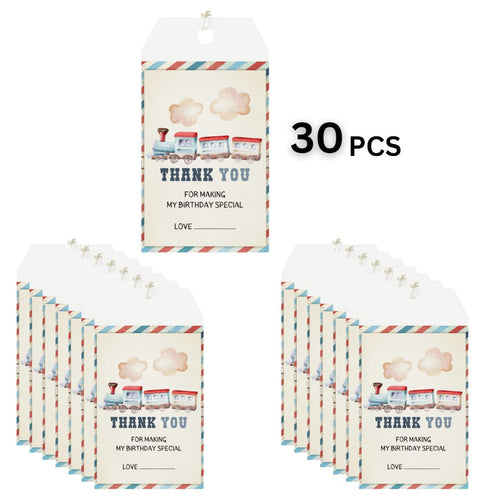 Load image into Gallery viewer, Train Theme Birthday Favour Tags (2 x 3.5 inches/250 GSM Cardstock/Multicolour/30Pcs)
