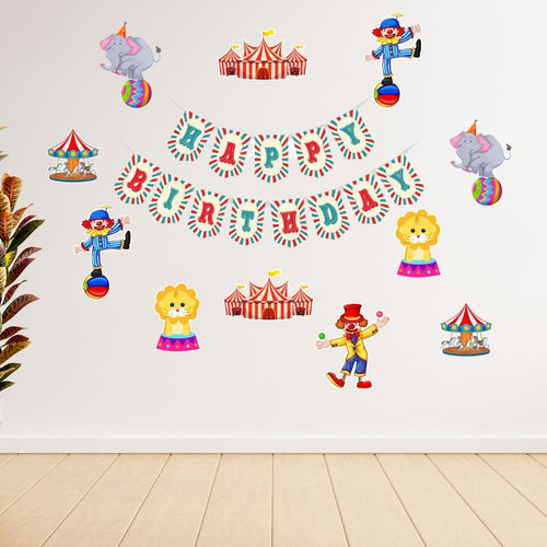 Load image into Gallery viewer, Carnival Theme Birthday Party Decorations - Banner,&amp; Cutout (6 Inches/250 GSM Cardstock/Mixcolour/25Pcs)
