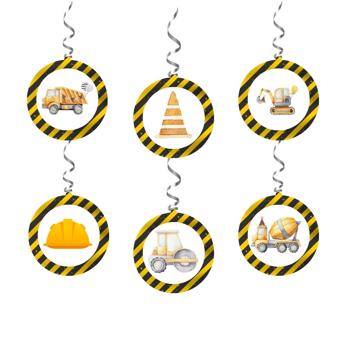 Construction Theme Birthday Party Decorations - Banner,& Dangler (6 Inches/250 GSM Cardstock/Mixcolour/19Pcs)