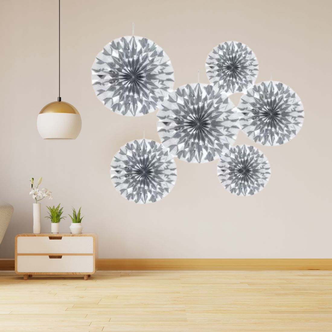 Silver Paper Fan Decoration for Birthday Decoration, Birthday Party, Wall Decoration, Hanging Decoration