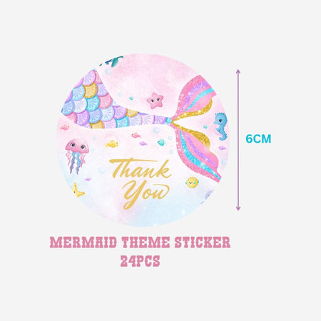 Mermaid Theme Model 2 - Return Gift/birthday decor Thankyou Sticker (6 CM/Sticker/Multicolour/24Pcs)